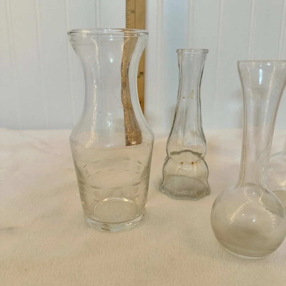 Unbranded‎ Bud Vase Set Home Decor Clear Good Vintage Glass Assorted Shapes MCM